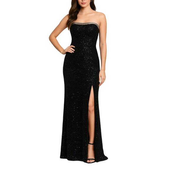 Panoply Atlanta Black Strapless Beaded Sequin Maxi Dress Prom Gown 10 Sparkly - Picture 1 of 10